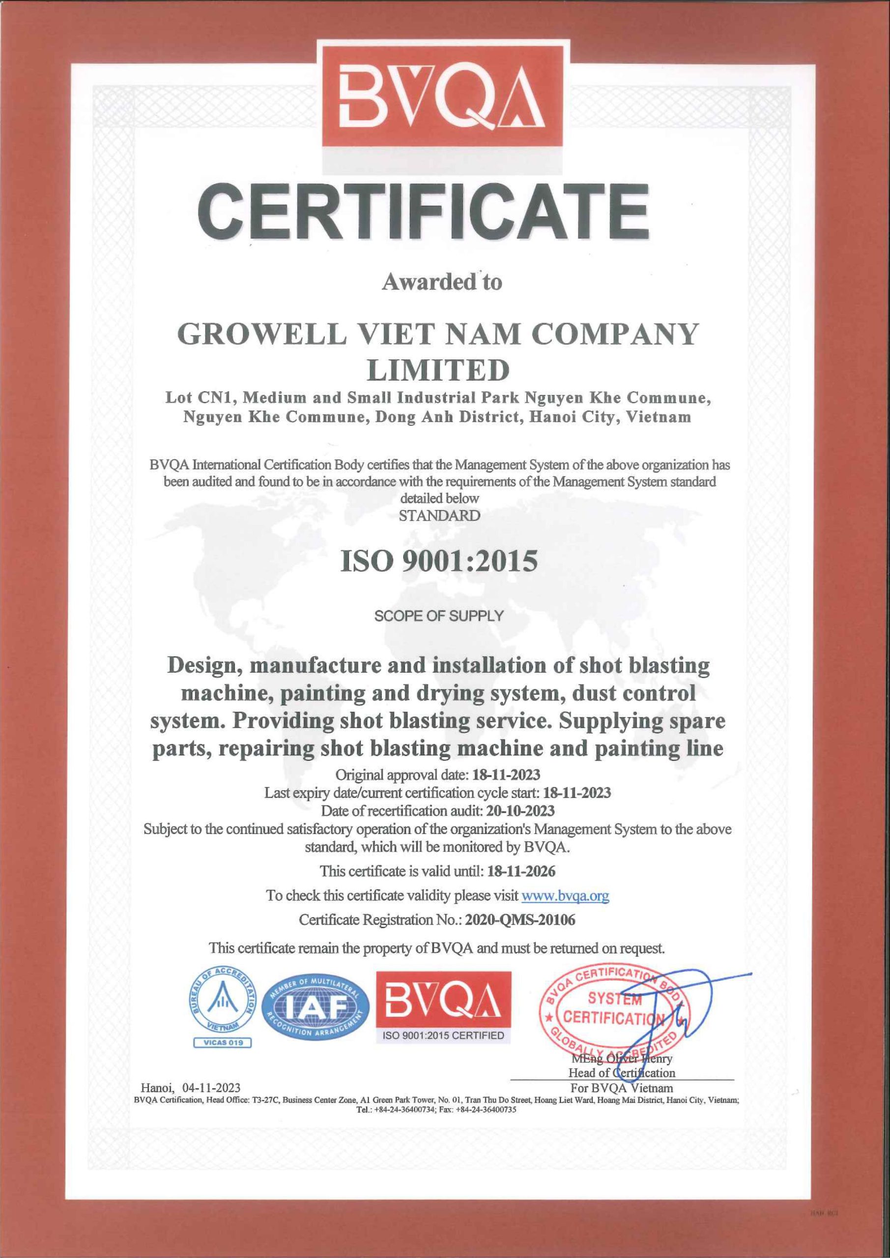 ISO GROWELL VIỆT NAM 2023 - 2026