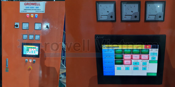 Tủ điện điều khiển với màn hình chạm hiện đại của Máy bắn bi dạng treo 