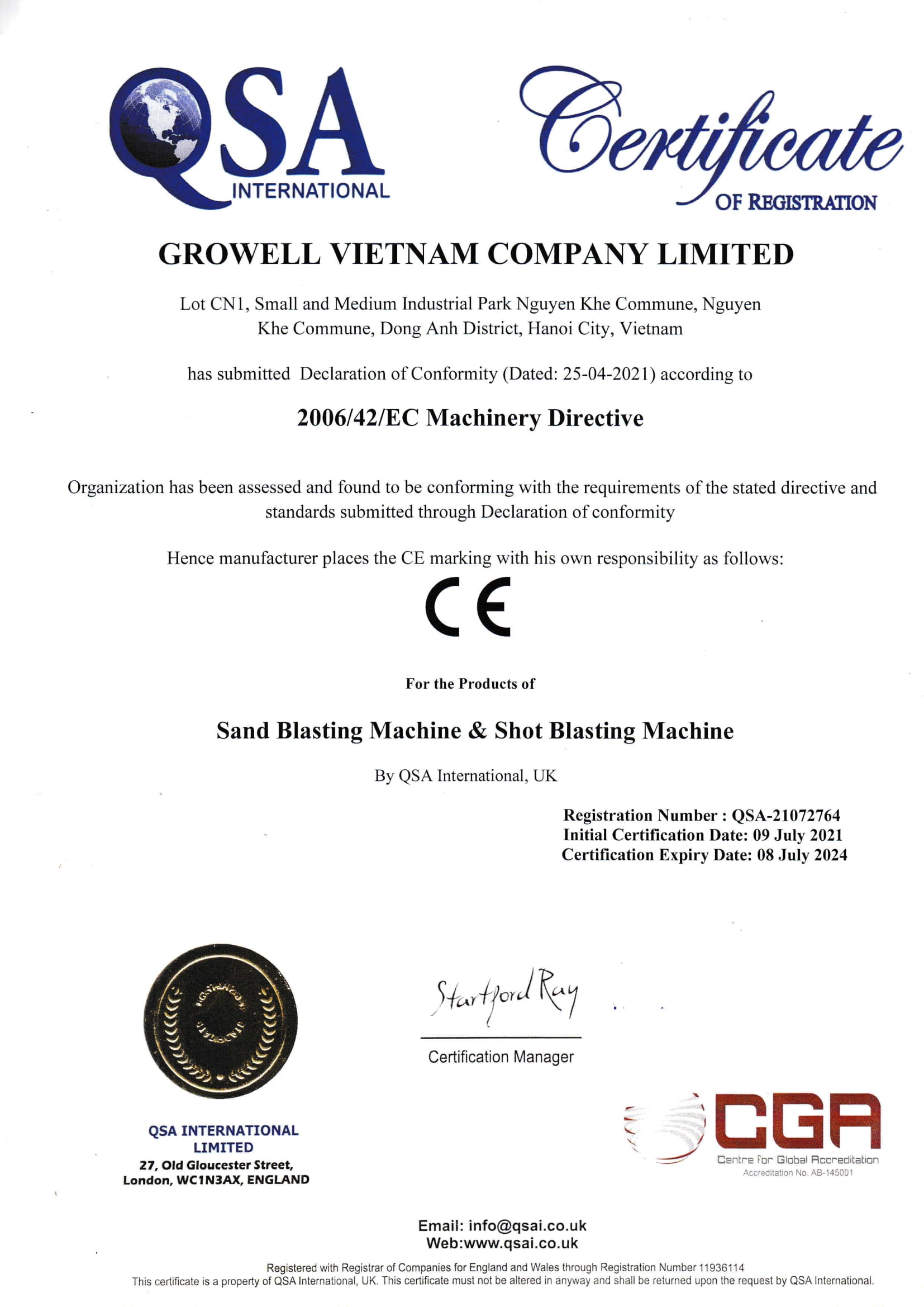 Chứng nhận CE - Growell Việt Nam