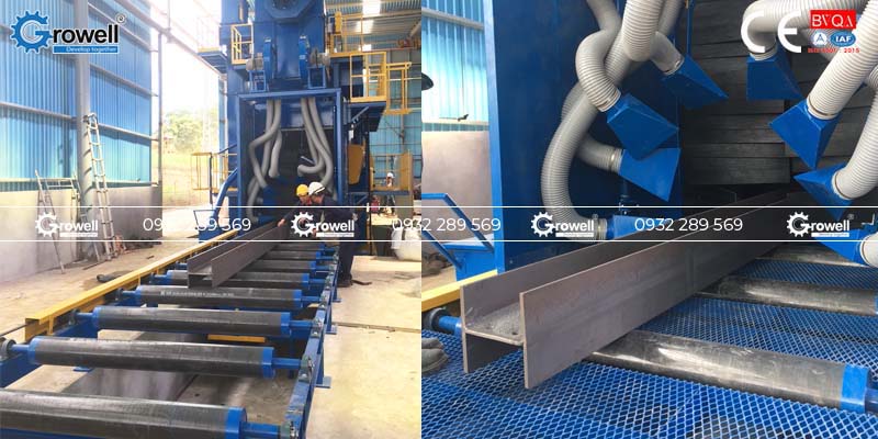 Phun bi làm sạch dầm thép Phun bi làm sạch dầm thép