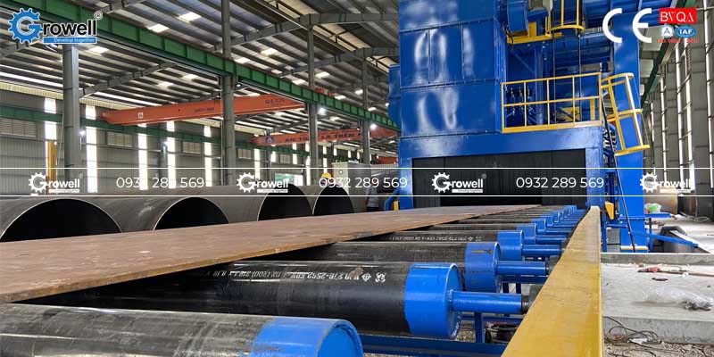 Phun bi làm sạch dầm thép Phun bi làm sạch dầm thép