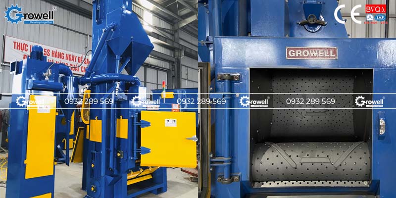 Máy phun bi thùng quay Máy phun bi thùng quay