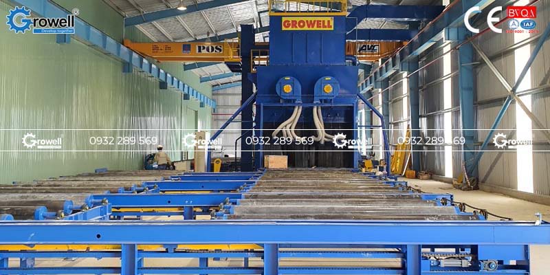Máy phun bi làm sạch dầm thép Máy phun bi làm sạch dầm thép