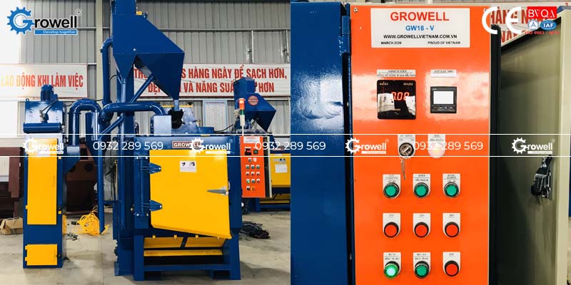 Cấu tạo máy phun bi thùng đảo