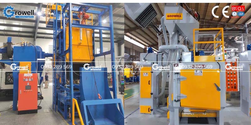 Máy phun bi thùng đảo làm sạch vật đúc
